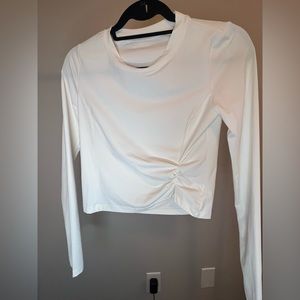 Pure White, Cropped, Long Sleeve Workout Top